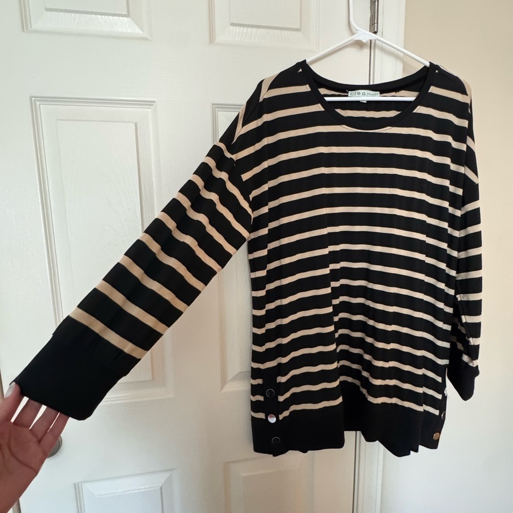 Cleo Black and Tan Striped Top - Picture 2 of 5